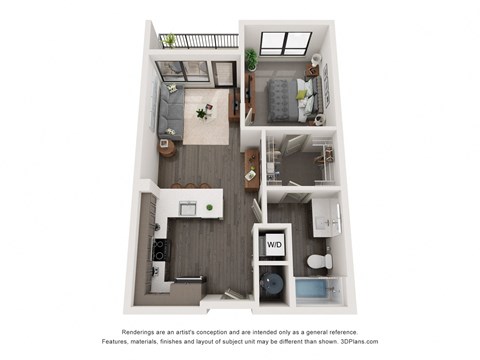 Floor plan for 1 bed, 1 bath, 639 sqft
